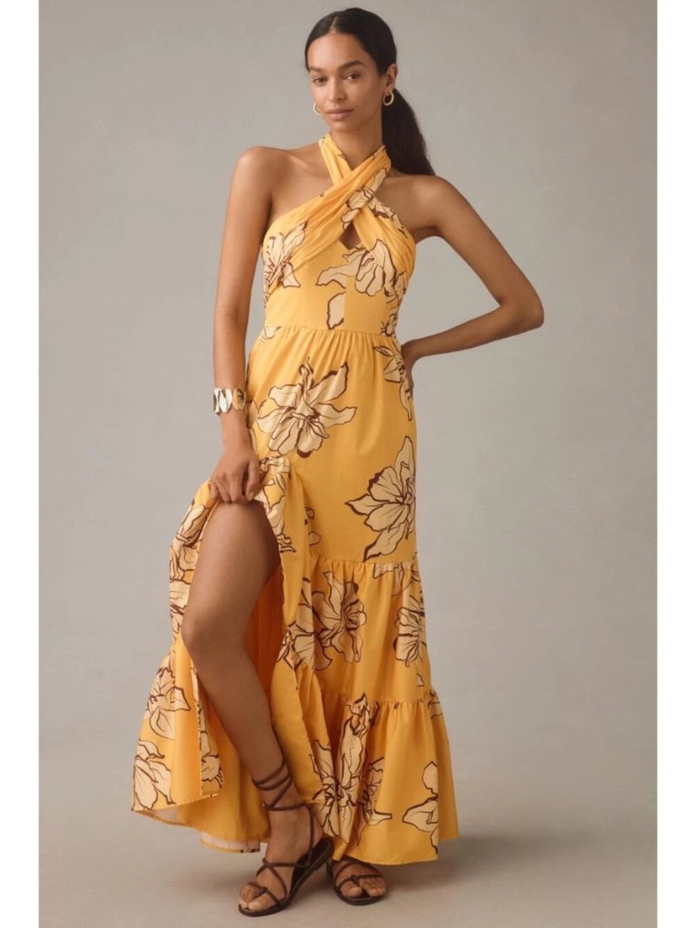 Anthropologie Hutch Floral Halter Maxi Dress